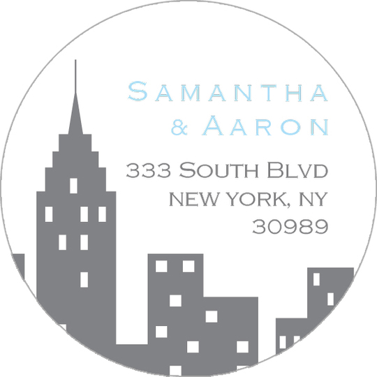 NYC Silhouette Blue Round Address Labels